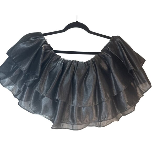 NWT Choosy Extra Small Off-Shoulder Ruffle Crop Top Polyester Spandex Blend - Picture 2 of 12